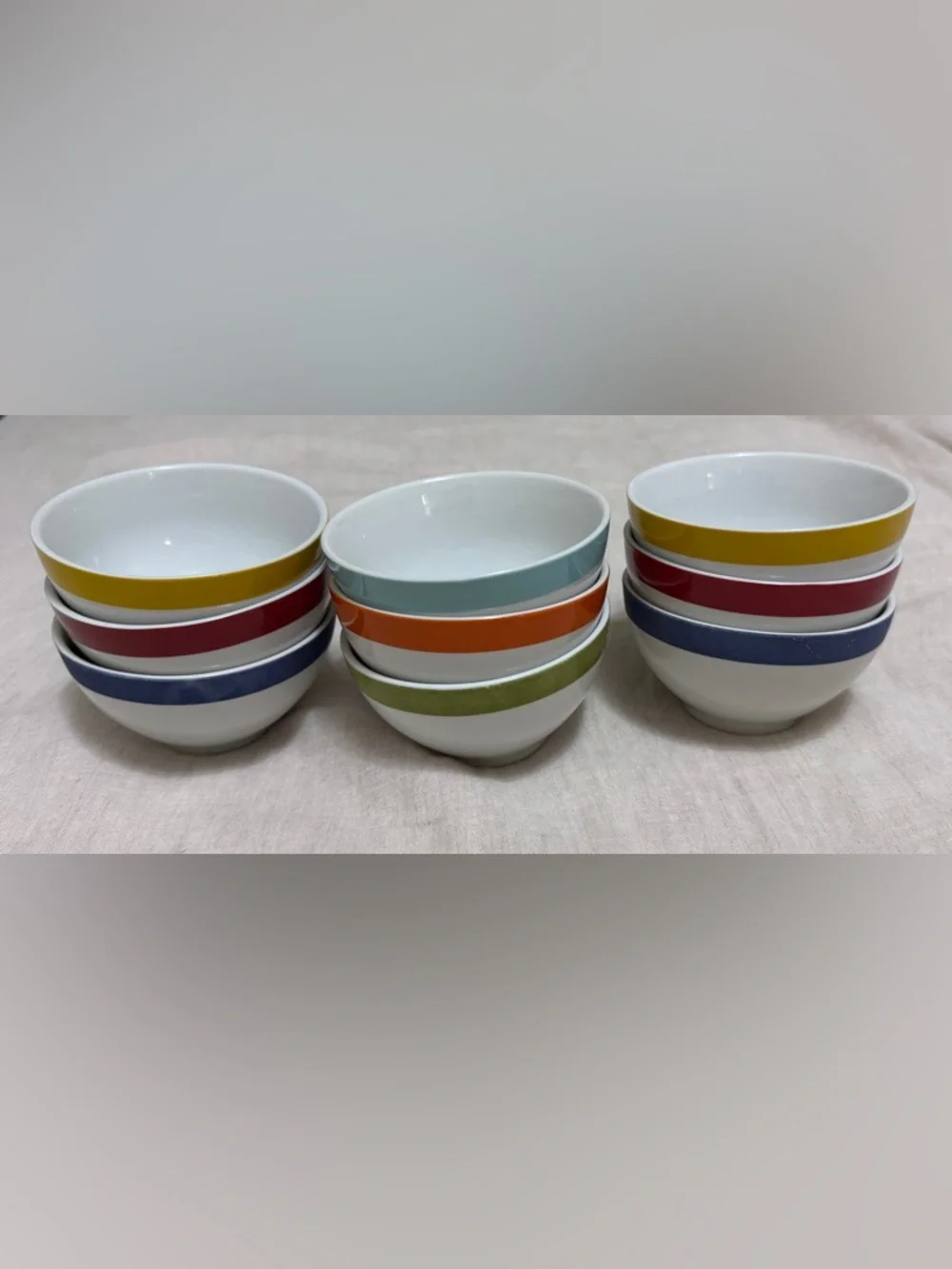 Set of 10 Multicolored Crate and Barrel 4” Bowls
